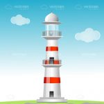 Illustrated Lighthouse on Field Landscape